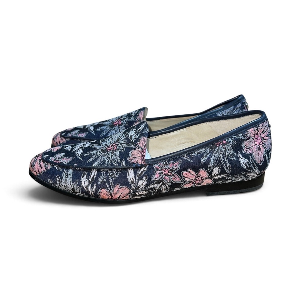 Sam Edelman Leon Loafers Womens 9M Navy Pink Floral Jacquard Almond Toe Slip On